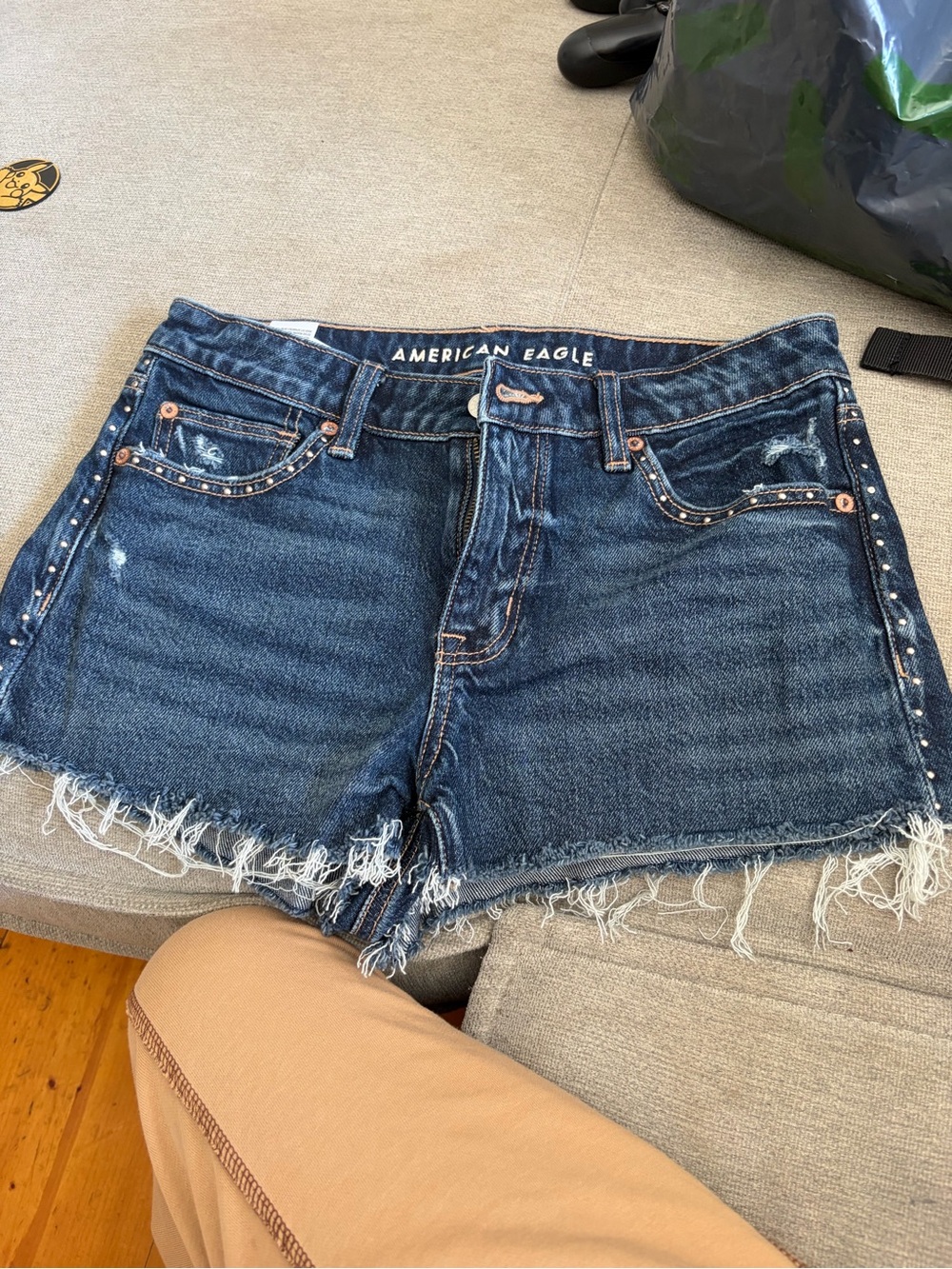 American Eagle Outfitters Dark Indigo Denim Cutoff Shorts with Stud Accents